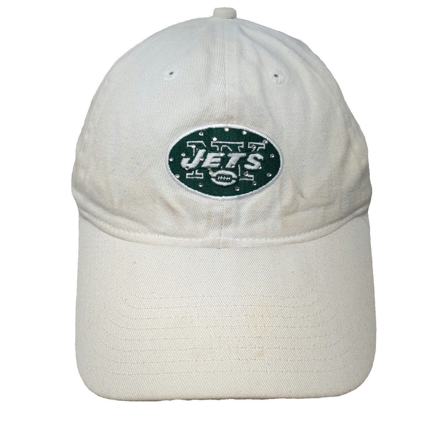 New York Jets NFL Team Apparel Cap White One Size Studded Slideback Logo Hat