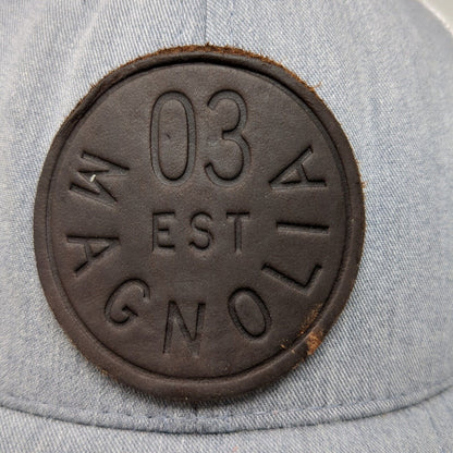 Magnolia Leather Patch Snapback Trucker Hat Gray OSFA Mesh Back Yupoong