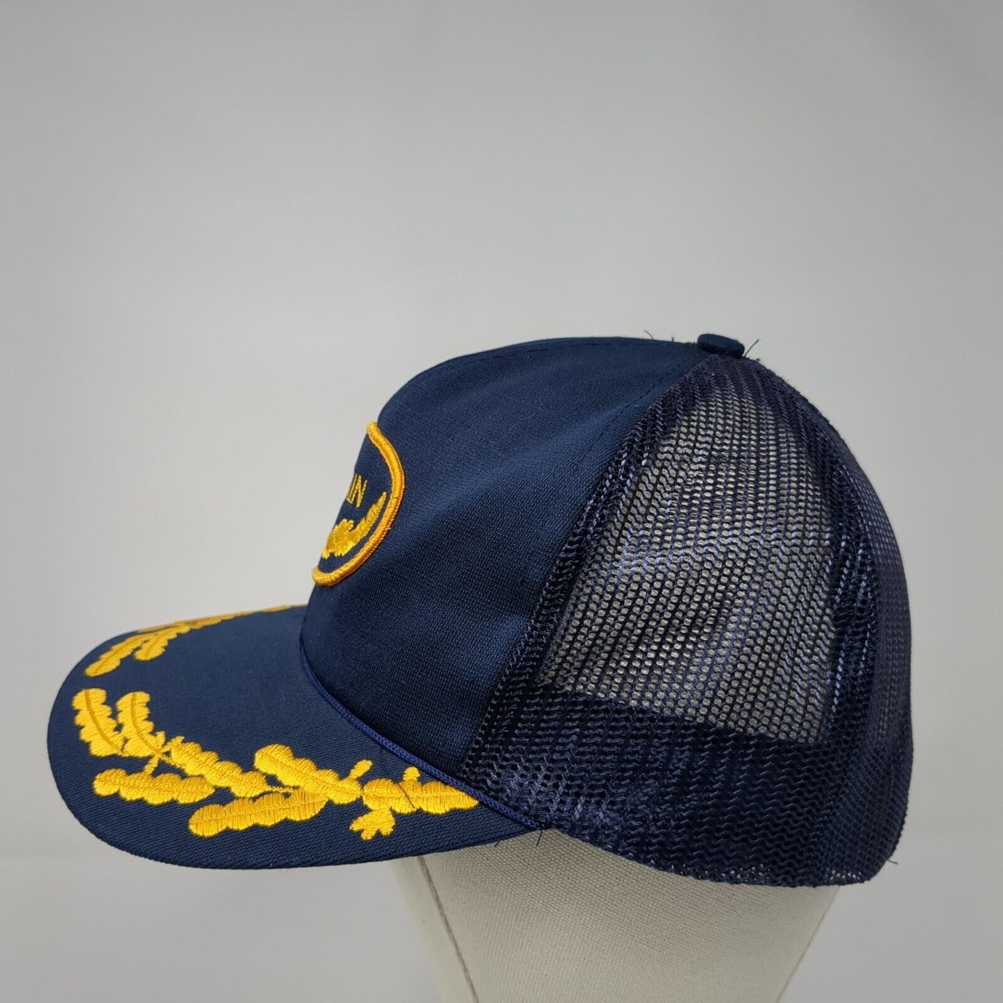 Captain Snapback Trucker Hat Blue One Size Adjustable Embroidered Mesh Back