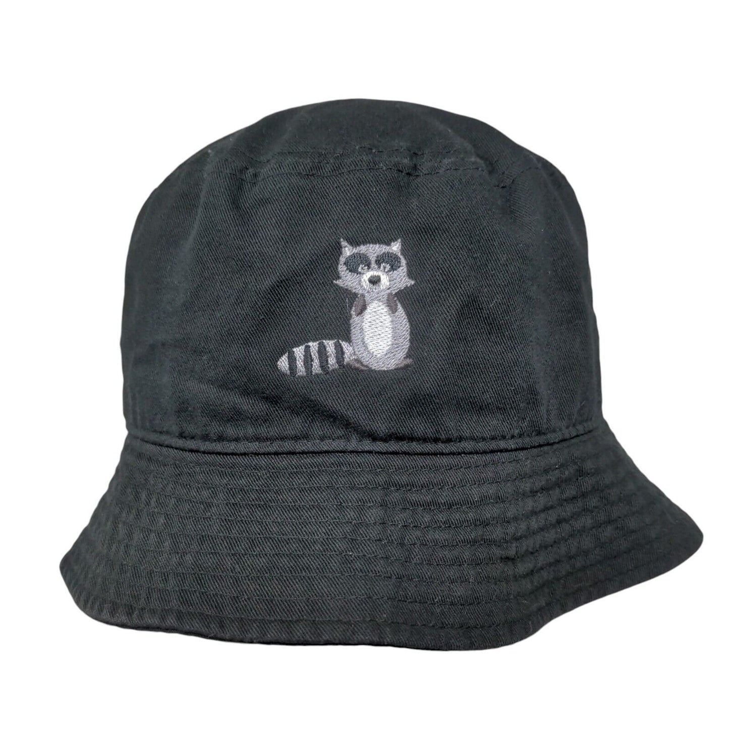 Racoon Bucket Hat Black S/M Embroidered Lightweight Cotton Newhattan