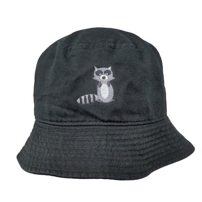 Racoon Bucket Hat Black S/M Embroidered Lightweight Cotton Newhattan