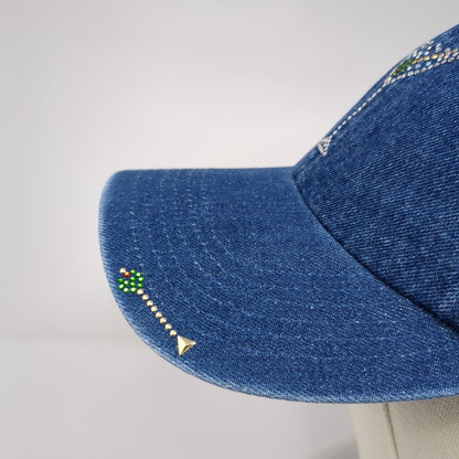 Vintage Simply Hot Strapback Hat Blue OSFA Rhinestone Jewel Cocktail Glass USA