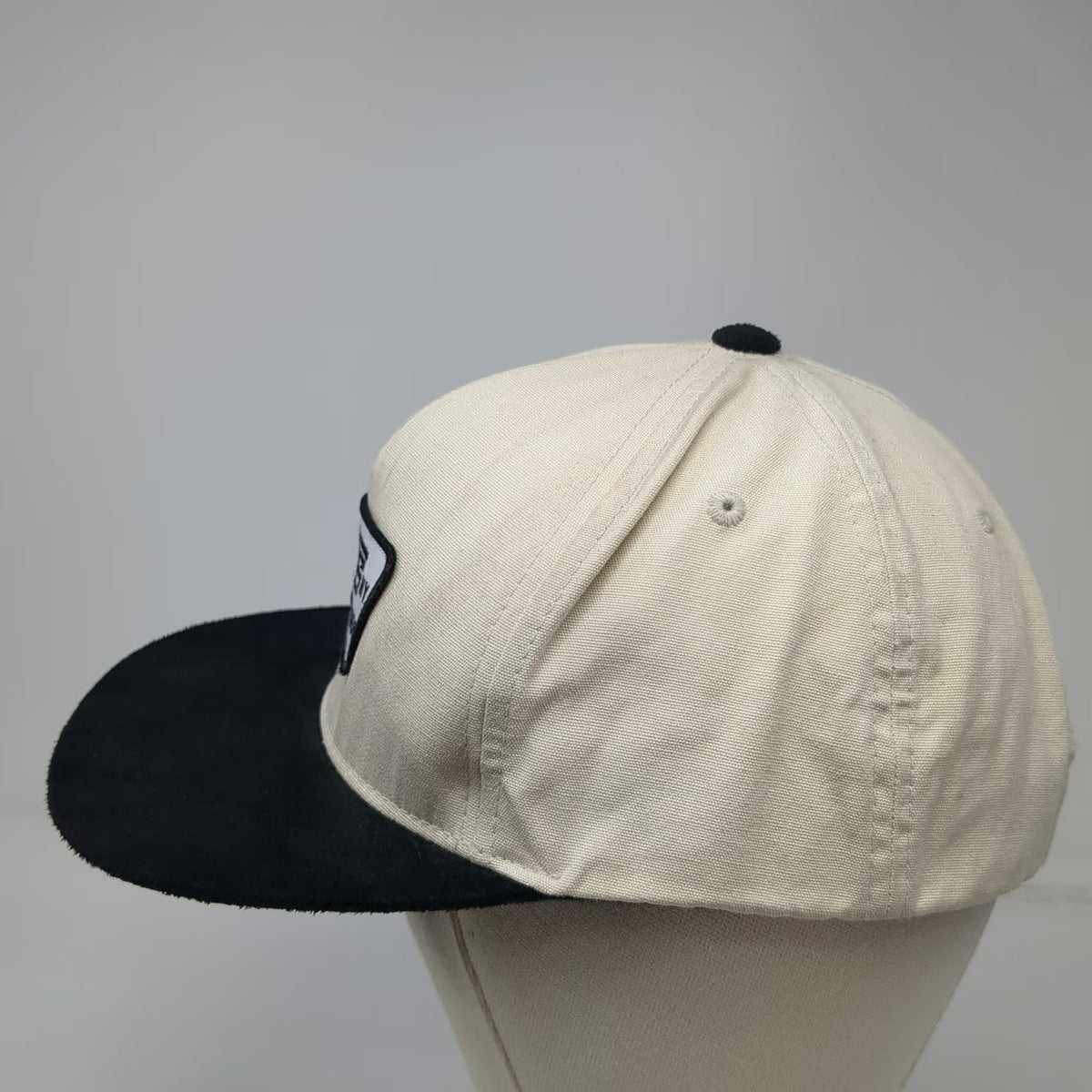 Vans 5 Panel Beige Black One Size Snapback Hat Suede Brim Skateboard Logo Patch