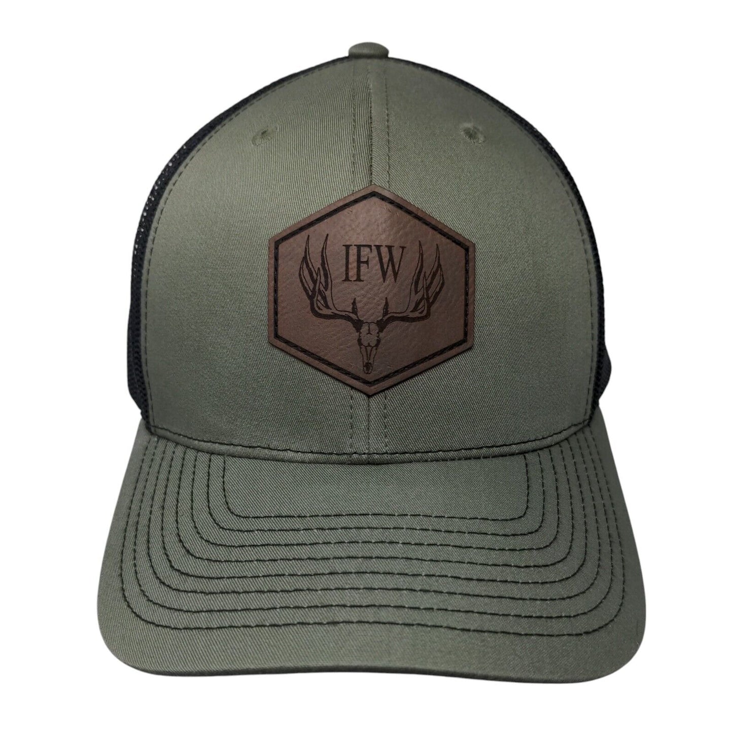 IFW Deer Skull Snapback Mesh Back Trucker Hat Green OSFA Richardson