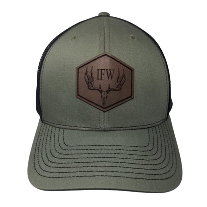 IFW Deer Skull Snapback Mesh Back Trucker Hat Green OSFA Richardson