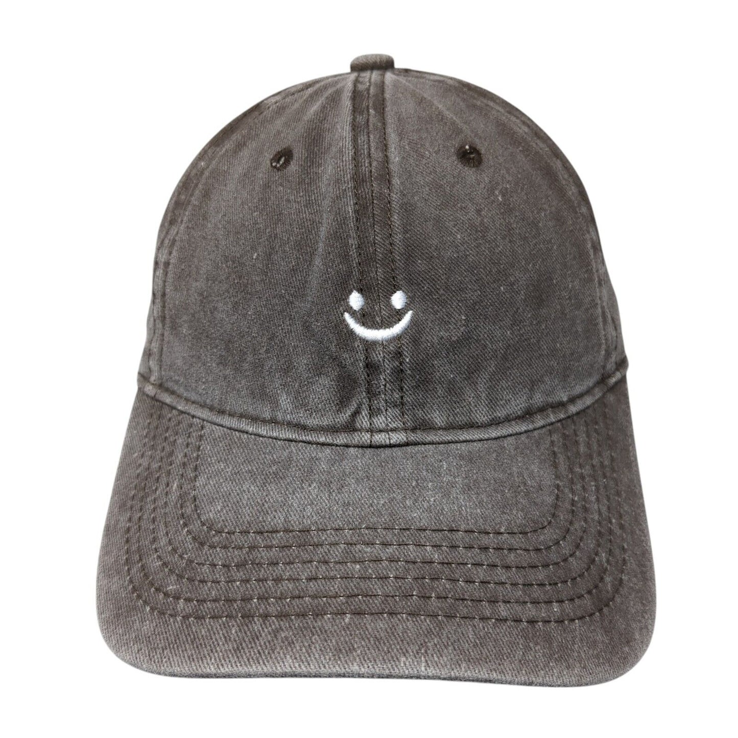 Smiley Face Slideback Hat Brown One Size Adjustable Solid 6 Panel
