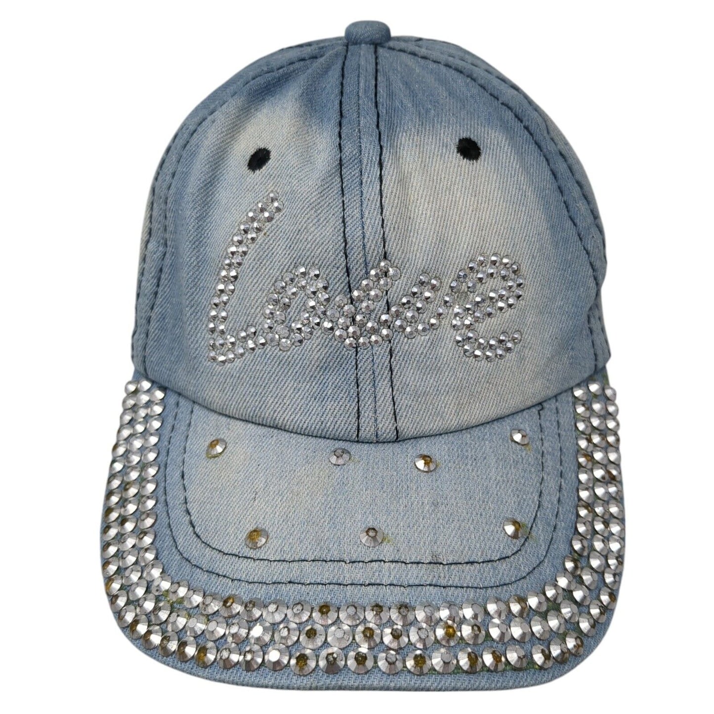Love Slideback Hat Blue One Size Adjustable Bling Rhinestone Denim