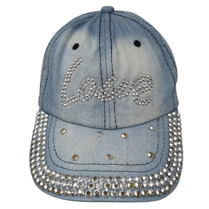Love Slideback Hat Blue One Size Adjustable Bling Rhinestone Denim