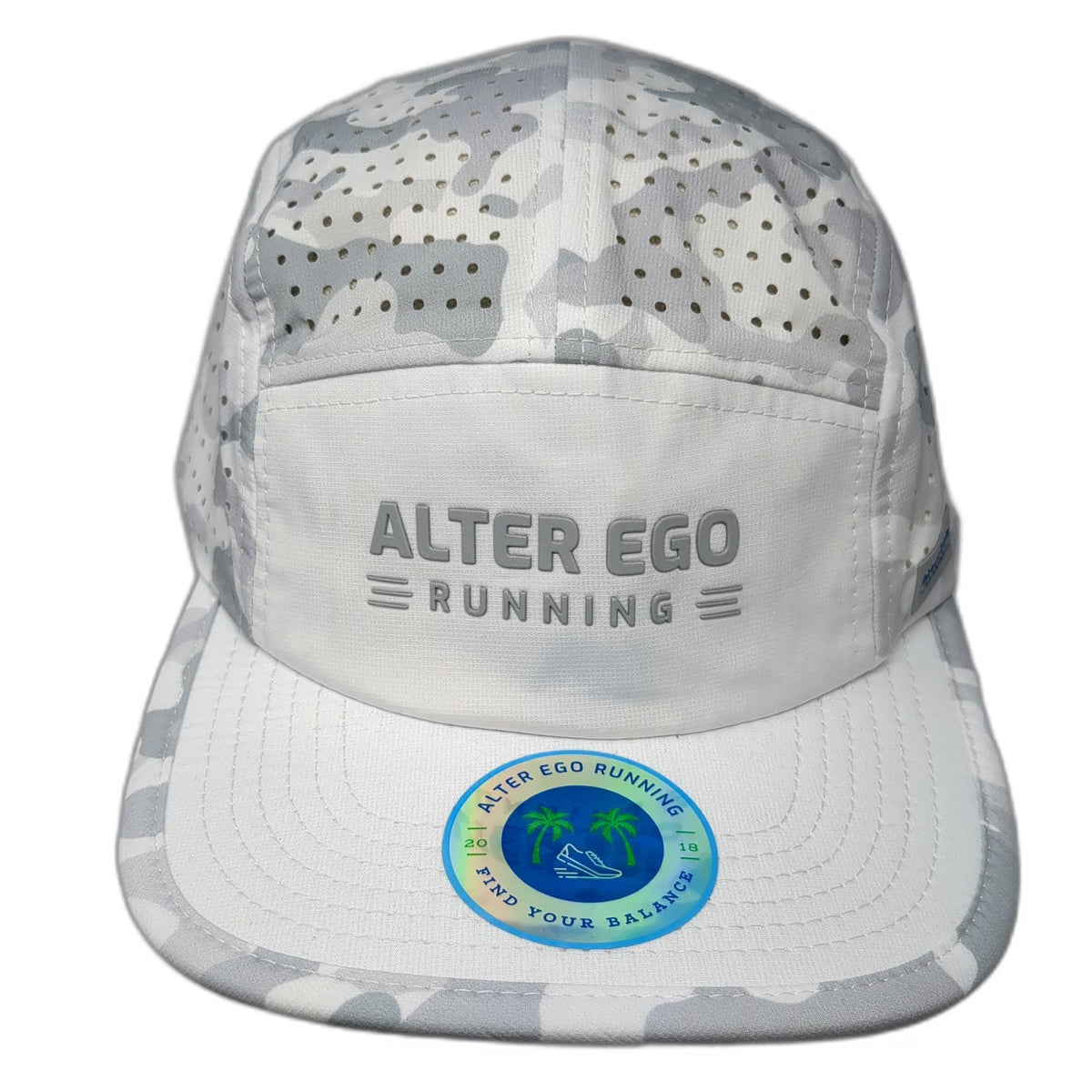 Alter Ego Running 5 Panel White Gray One Size Camo Breathable Performance Hat