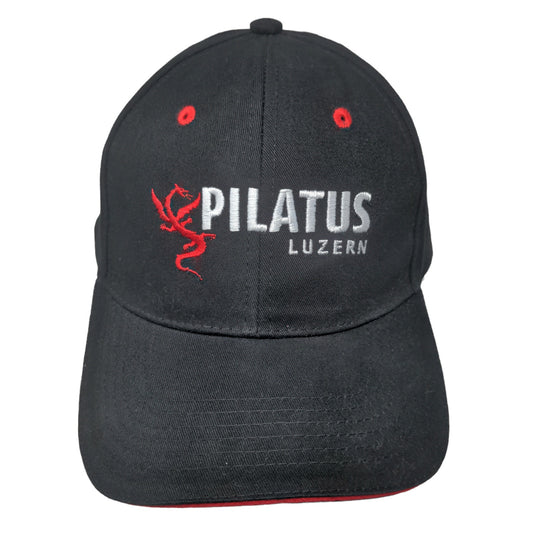 Pilatus Luzern Men's Slideback Hat Black Embroidered Logo 100% Cotton