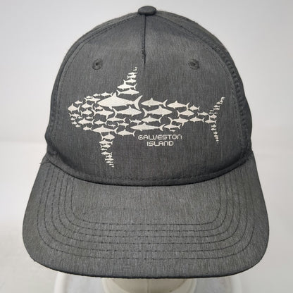 Triangle 5 Panel Gray One Size Hat Galveston Island Shark Fish Graphic Strapback
