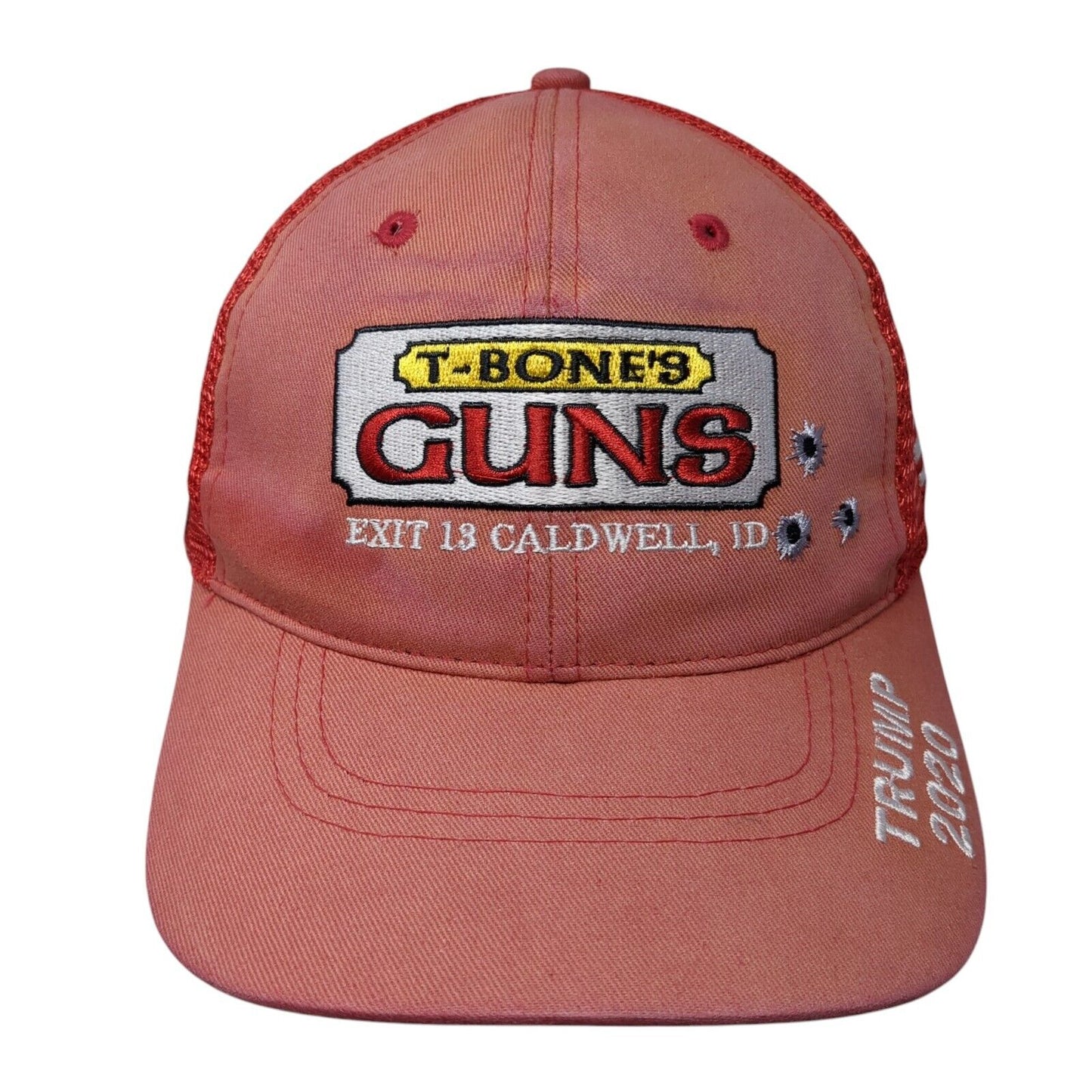 T-Bone's Guns Strapback Trucker Hat Red One Size Mesh Back Trump 2020
