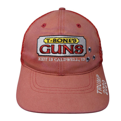 T-Bone's Guns Strapback Trucker Hat Red One Size Mesh Back Trump 2020