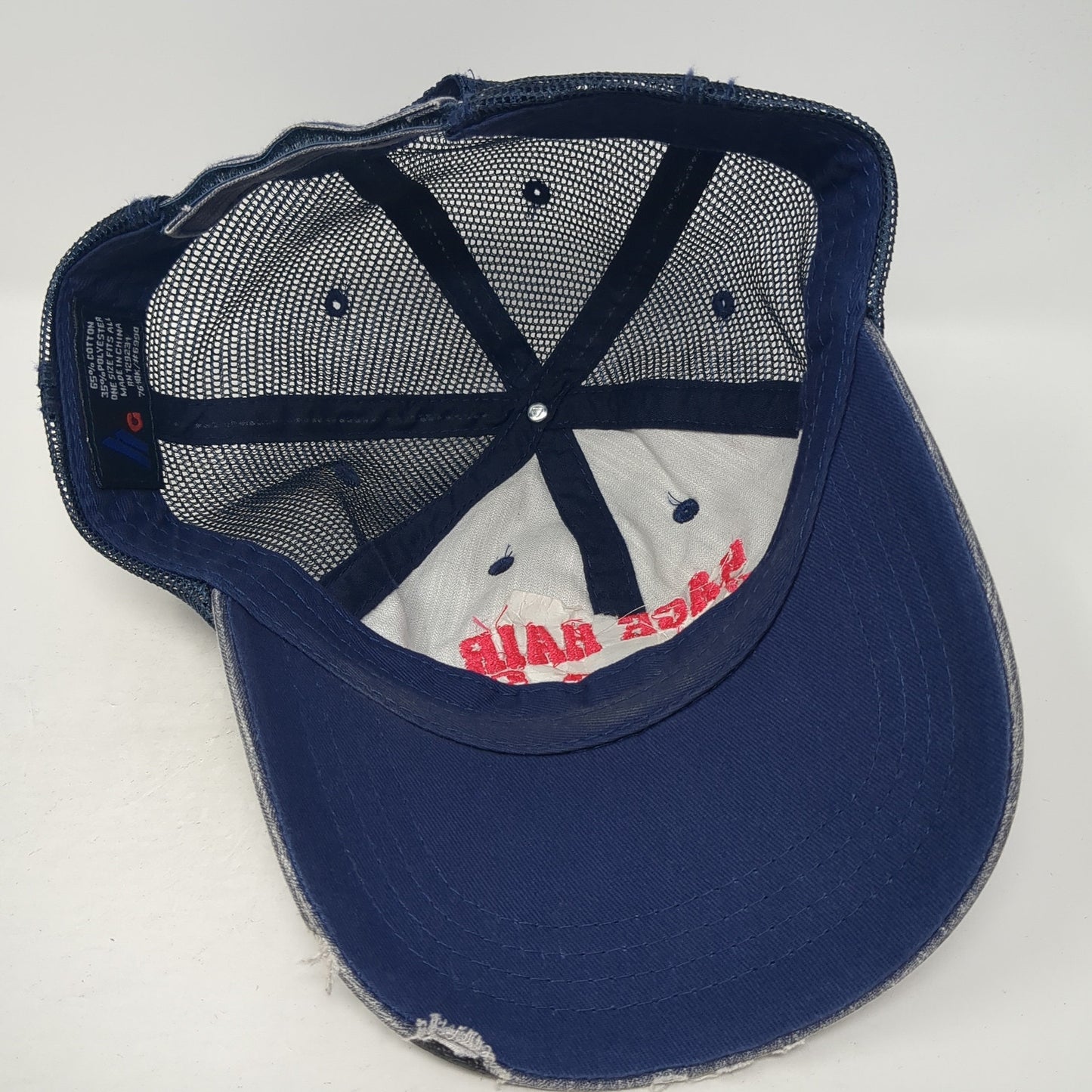 Race Hair Don't Care Strapback Trucker Hat Blue One Size Mesh Back