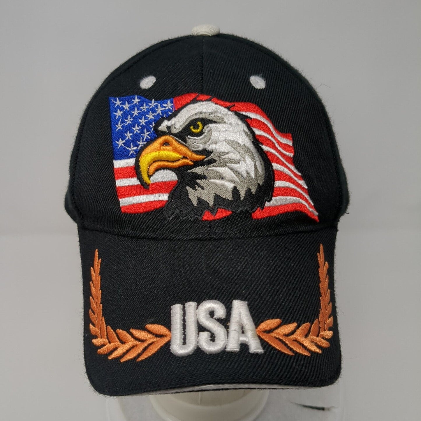 USA Flag Eagle Strapback Hat Black One Size Adjustable Embroidered Huyu