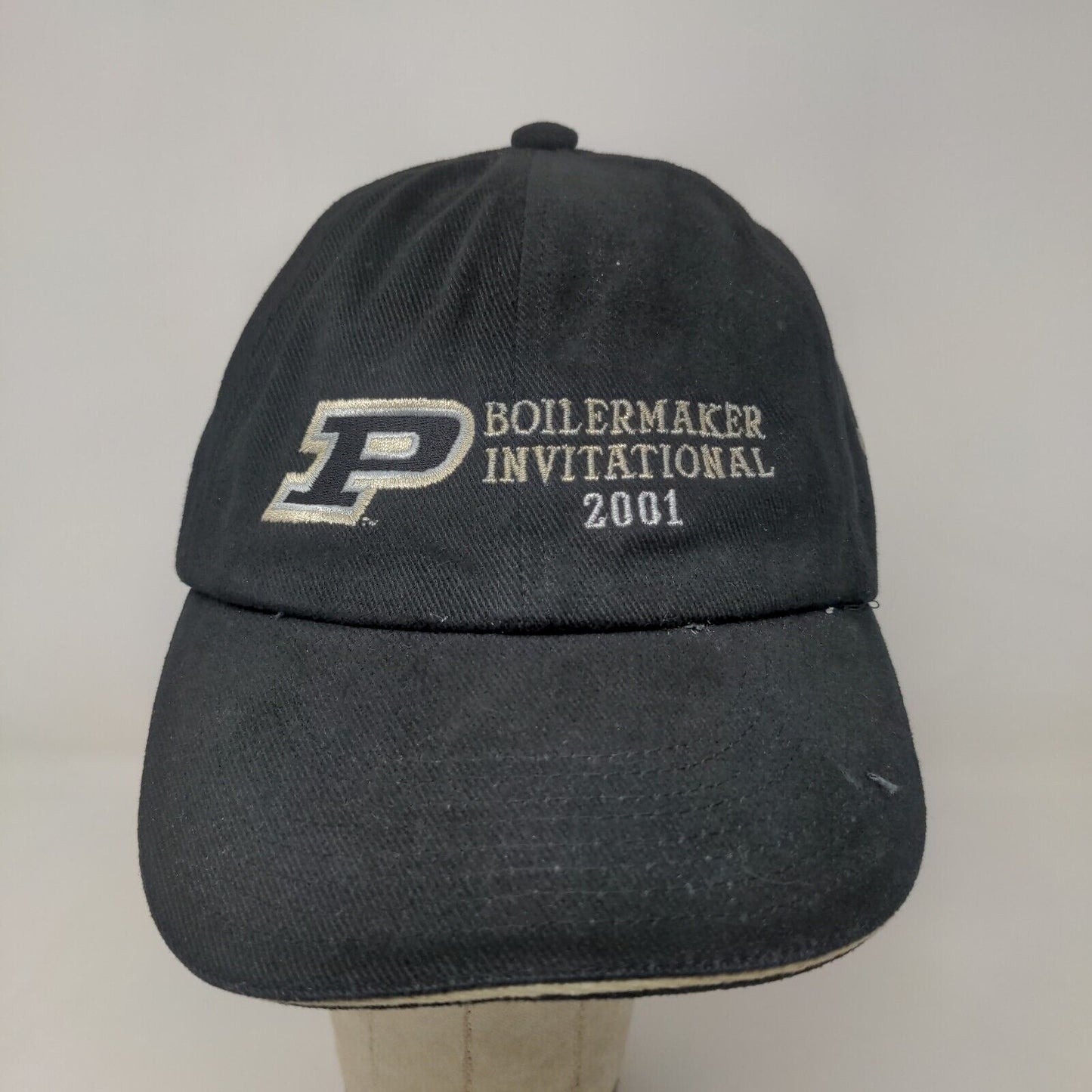 Adams Men's Slideback Hat Black Embroidered Purdue International Vintage 2001