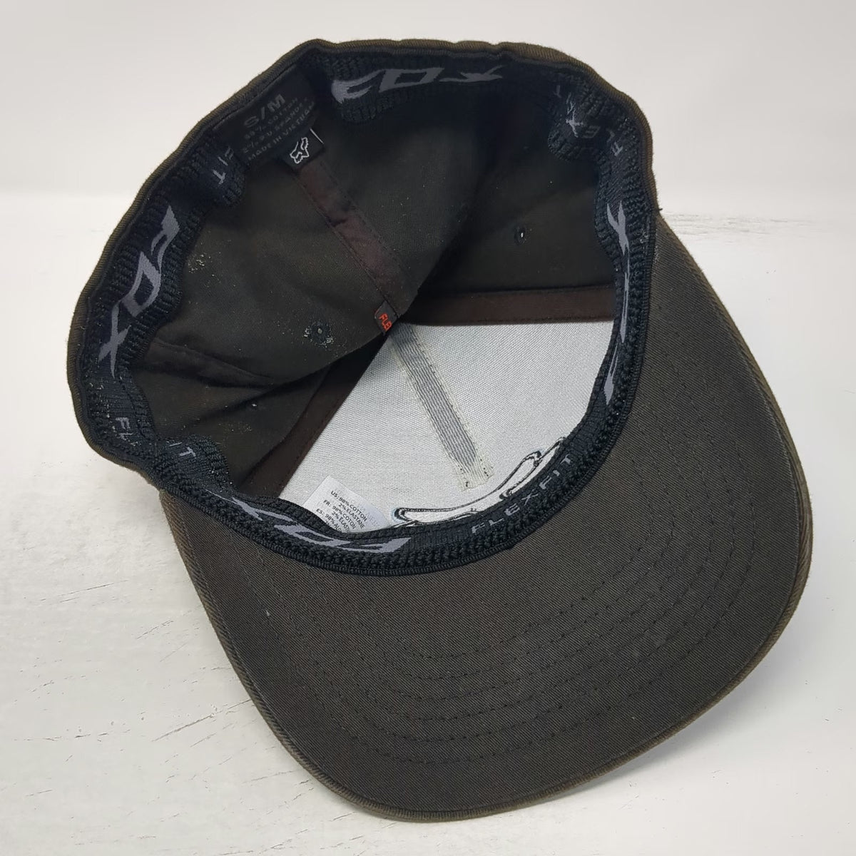 Fox 5 Panel Brown M Hat Flexfit Stretch Fit Embroidered Logo Fitted Cotton