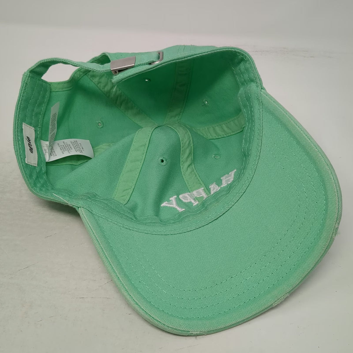 Aerie Baseball Cap Green One Size Happy Embroidered Cotton Slideback Hat