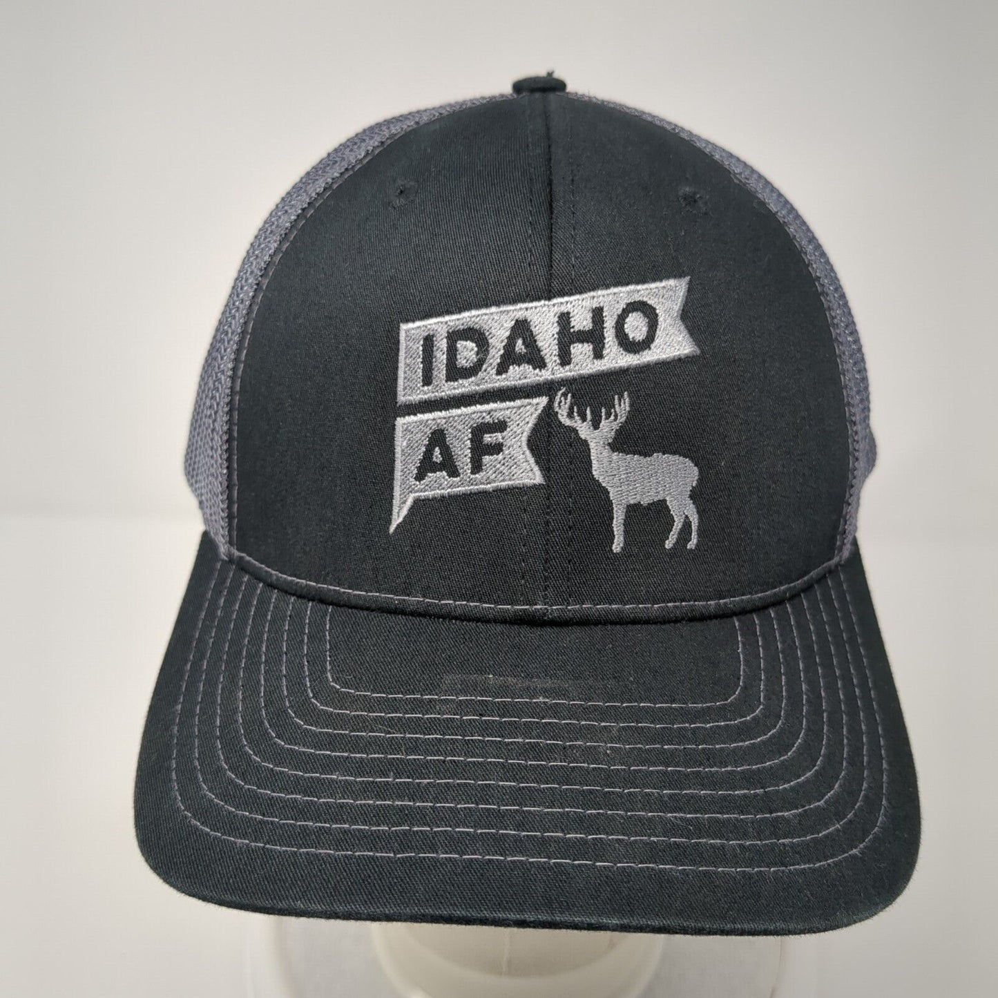 Idaho AF Snapback Trucker Hat Black One Size Adjustable Mesh Back Richardson