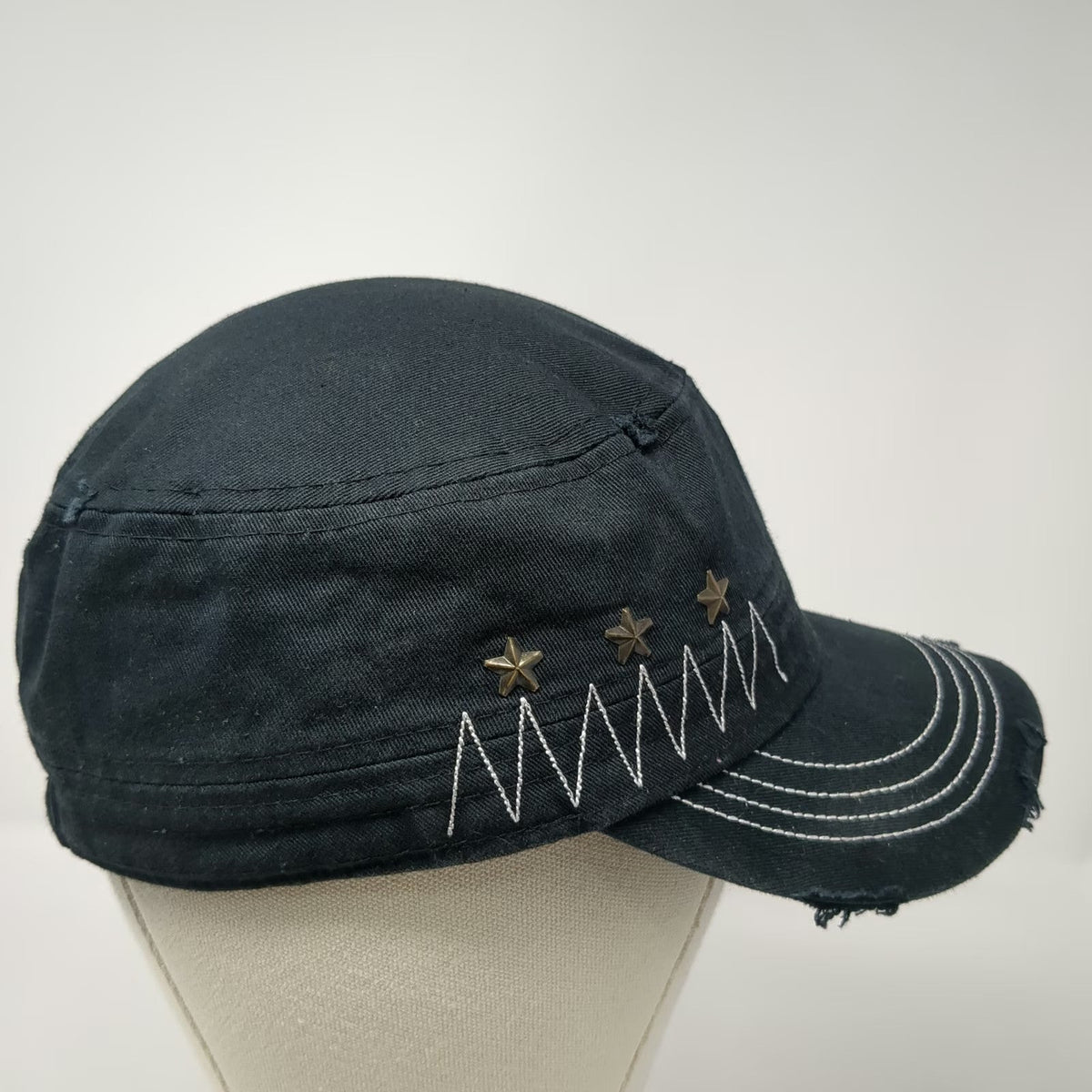 Pit Bull Army Cap Black One Size Cotton Elastic Rhinestone Star Metal Studs Hat