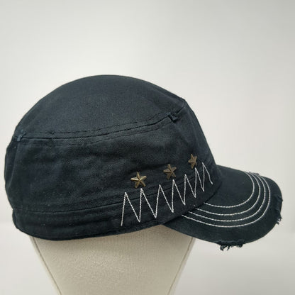 Pit Bull Army Cap Black One Size Cotton Elastic Rhinestone Star Metal Studs Hat