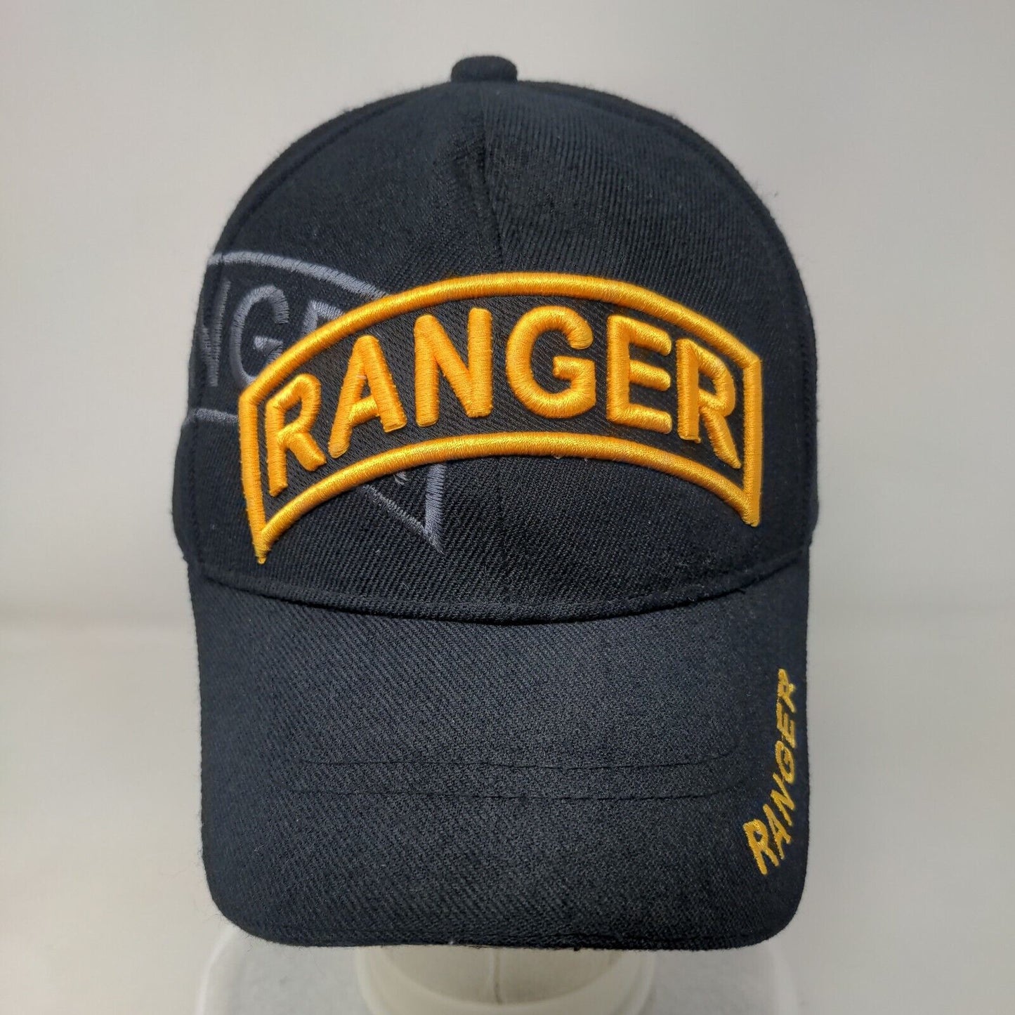 Ranger Strapbak Hat Black One Size Adjustable Embroidered Vented Holes 6 Panel