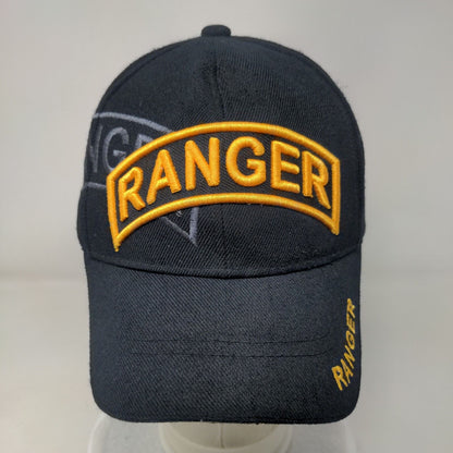 Ranger Strapbak Hat Black One Size Adjustable Embroidered Vented Holes 6 Panel
