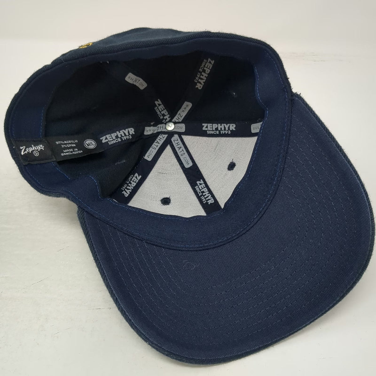 Zephyr Baseball Cap Blue L Stretch Fit Pop Logo Hat Acrylic Spandex Embroidered