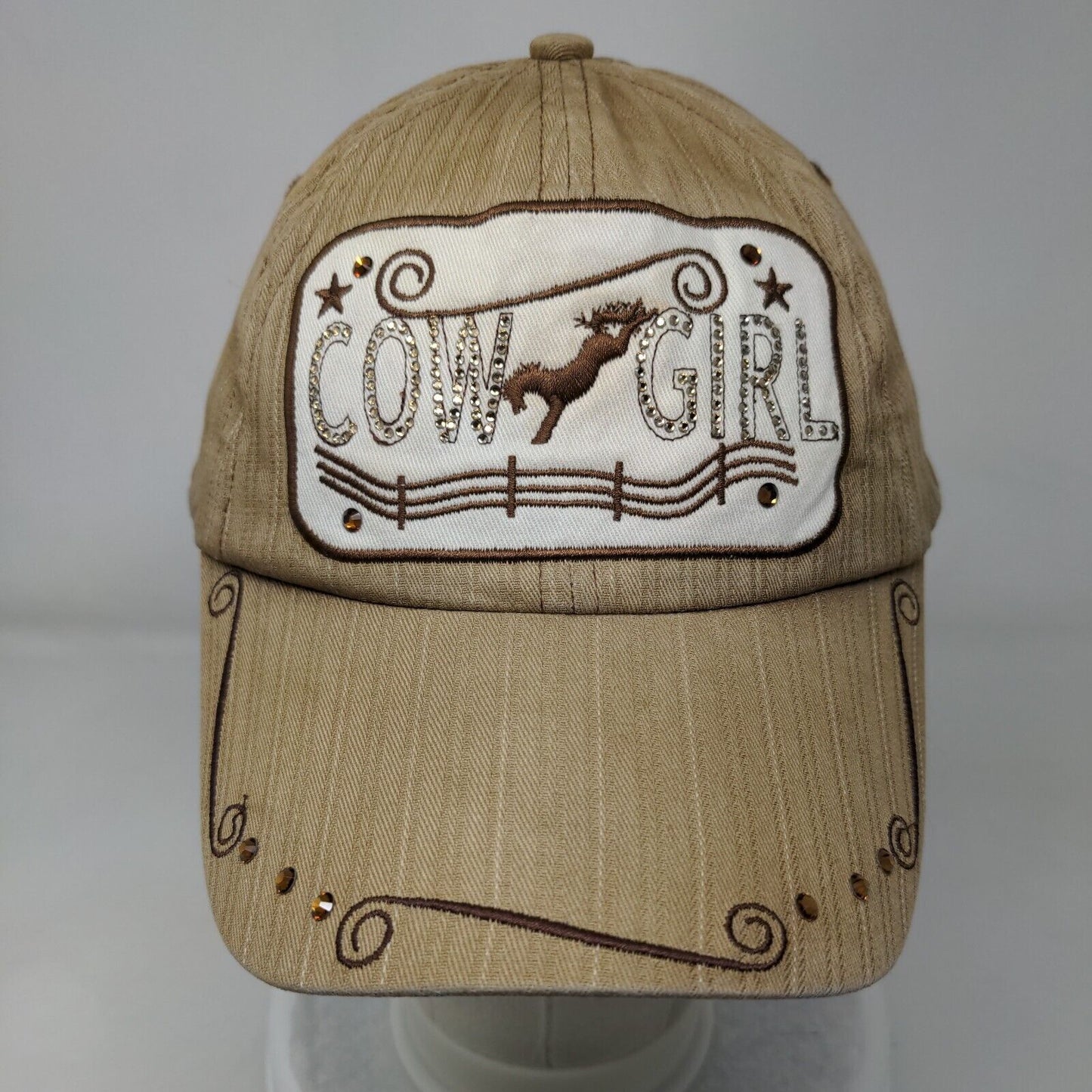 Cowgirl Bling Strapback Hat Tan OSFA Adjustable Vent Holes Western