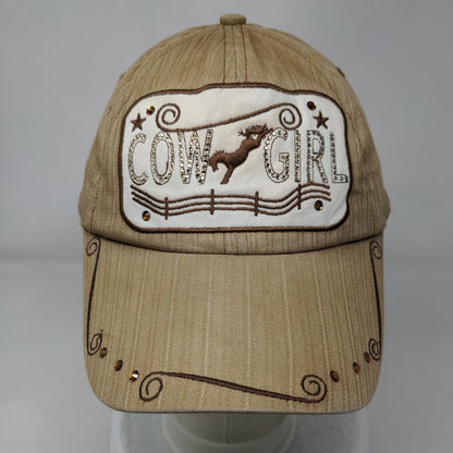 Cowgirl Bling Strapback Hat Tan OSFA Adjustable Vent Holes Western