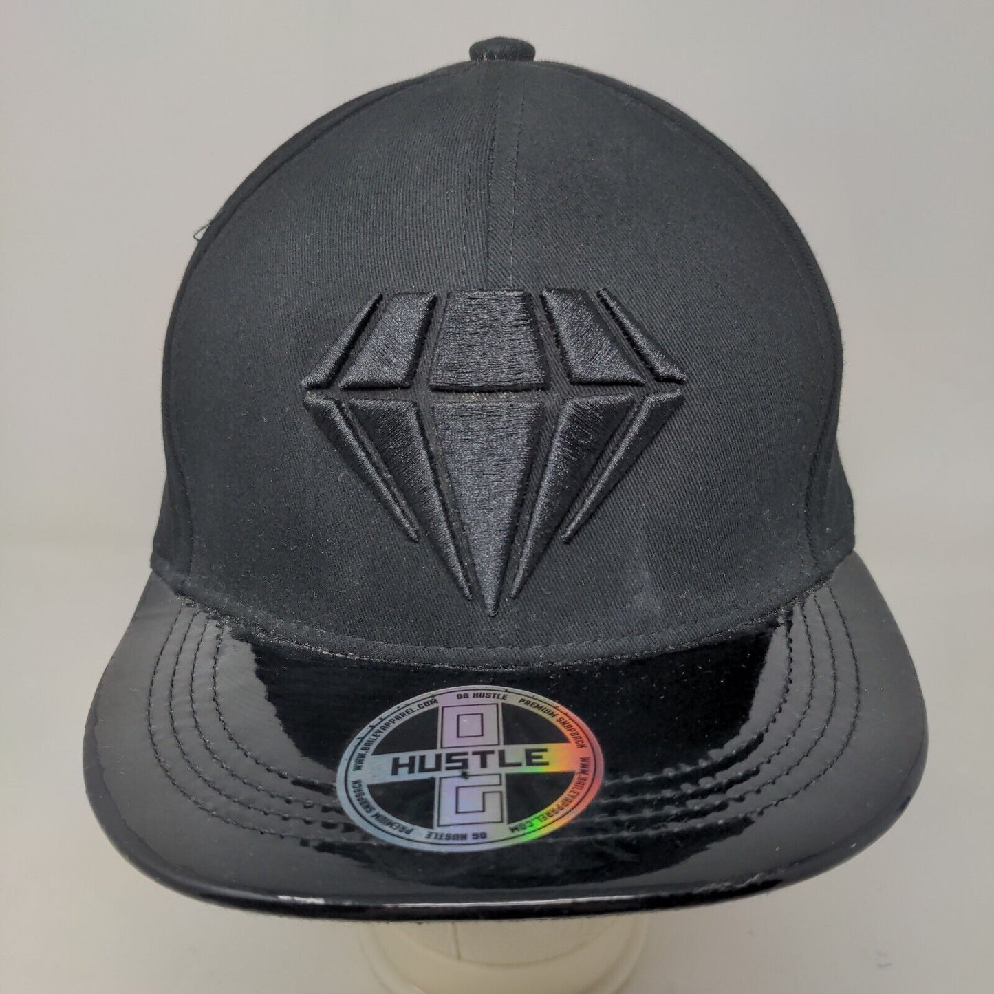 Hustle Men's Snapback Hat Black Size OS Embroidered Diamond Logo W/Sticker