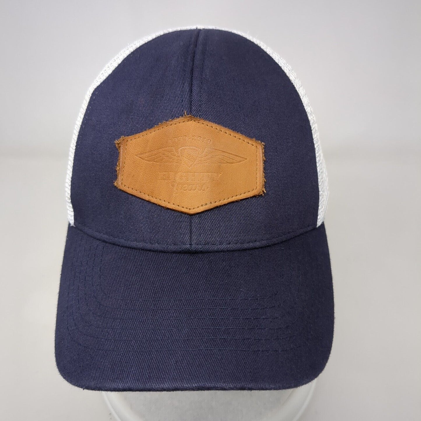 Leather Patch Snapback Mesh Back Trucker Hat Blue One Size Colorblock