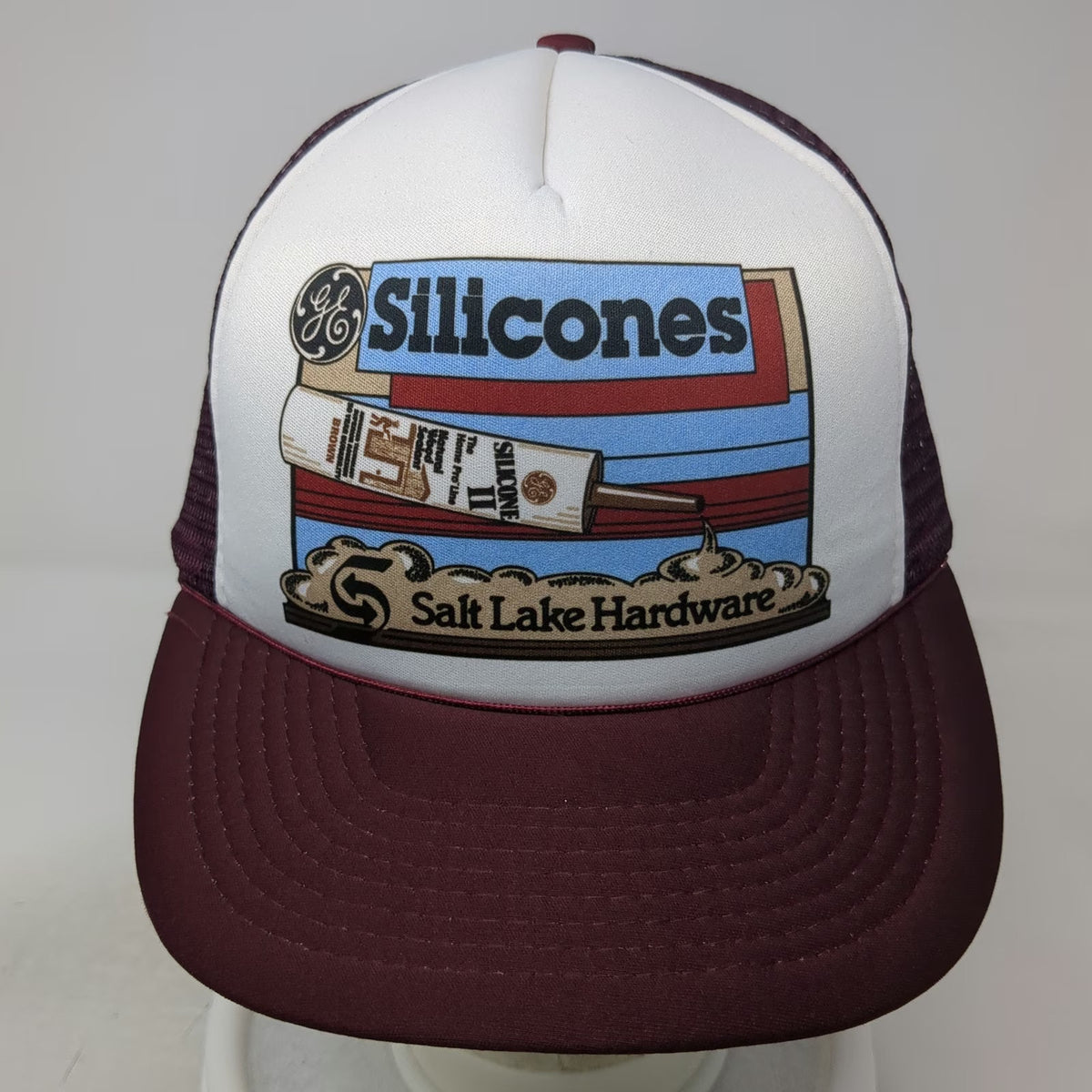 Ad Wear GE Silicones Salt Lake Hardware Trucker Hat Red One Size Mesh Snapback