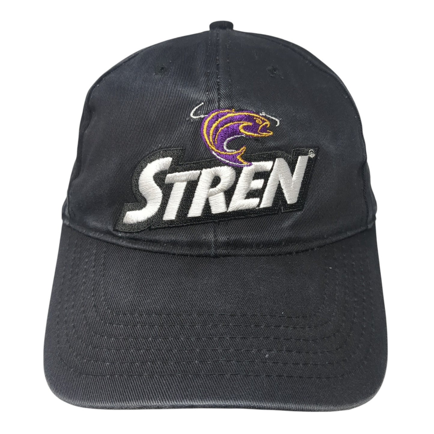 Stren Strapback Baseball Cap Black One Size Adjustable Embroidered 6 Panel