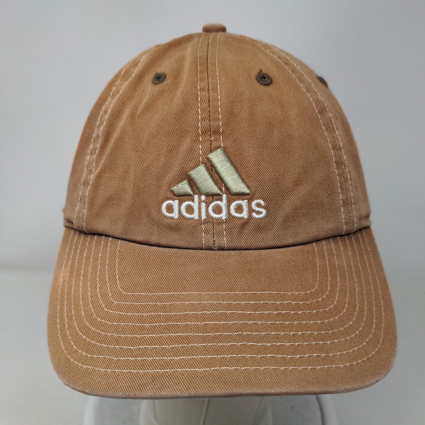 Adidas Slideback Hat Tan One Size Adjustable Embroidered Vented Holes 8 Panel