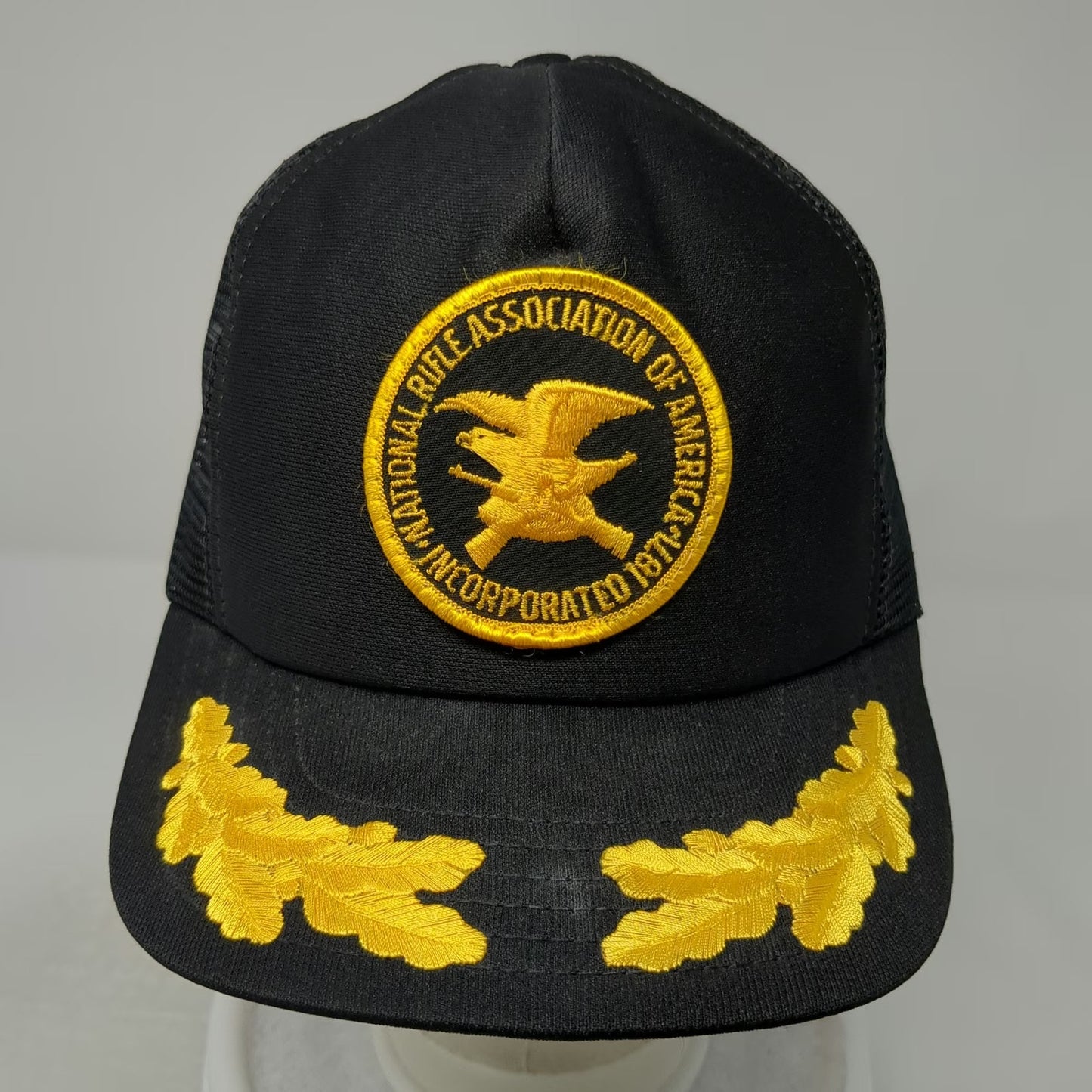 NRA Trucker Hat Black Yellow Vintage Mesh Snapback Scrambled Eggs Made in USA