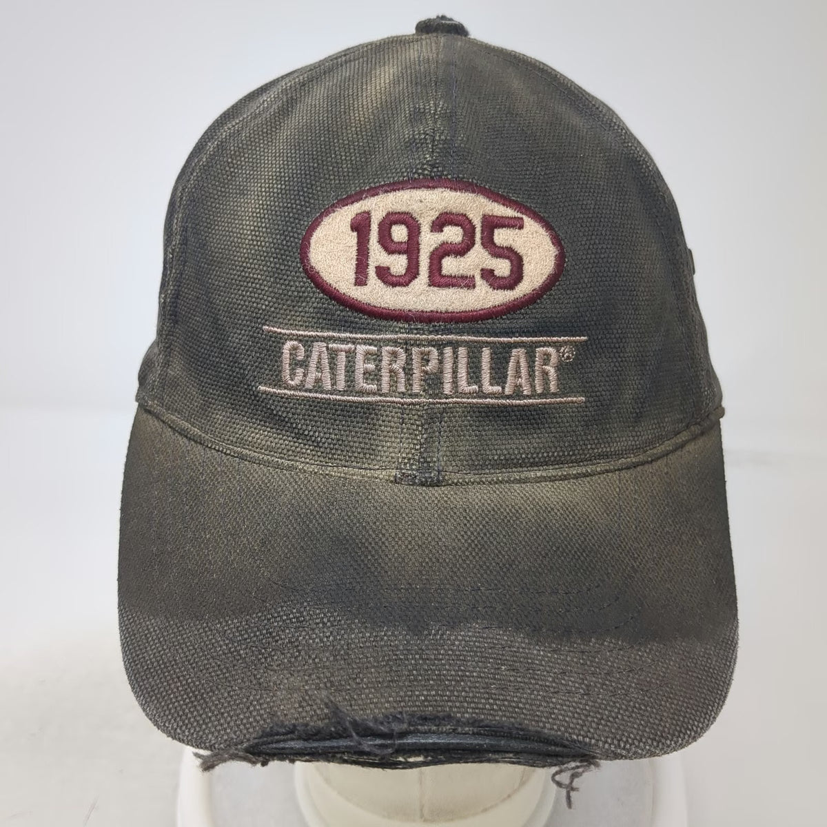 Caterpillar Baseball Cap Black Beige Red One Size Distressed Brim Strapback Hat