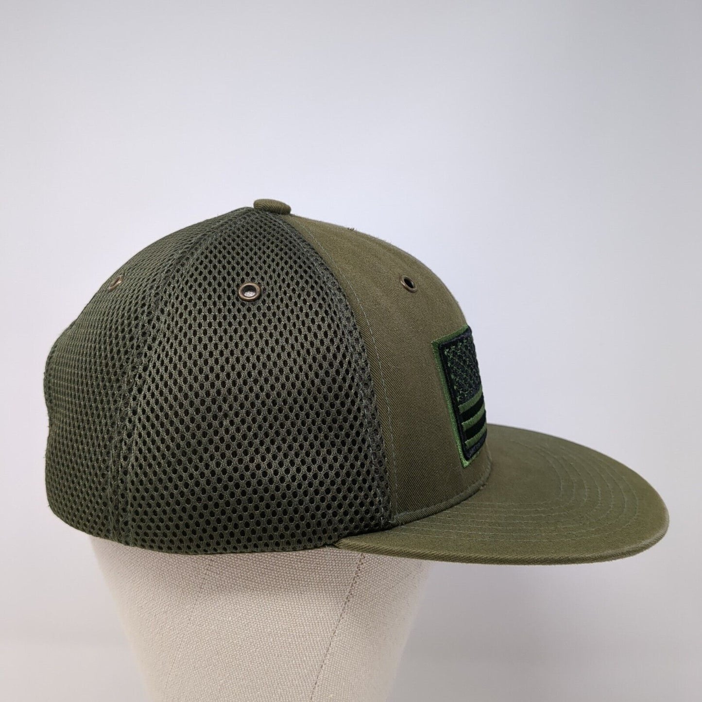 USA Flag Snapback Trucker Hat Green OS Adjustable Embroidered Patriotic Pit Bull