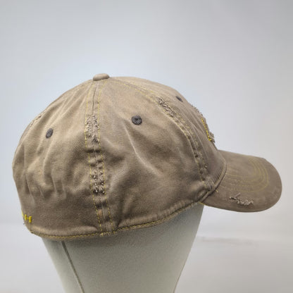 Smith Baseball Cap Brown XL Distressed Yellow Stitching Stretch Fit Logo Hat