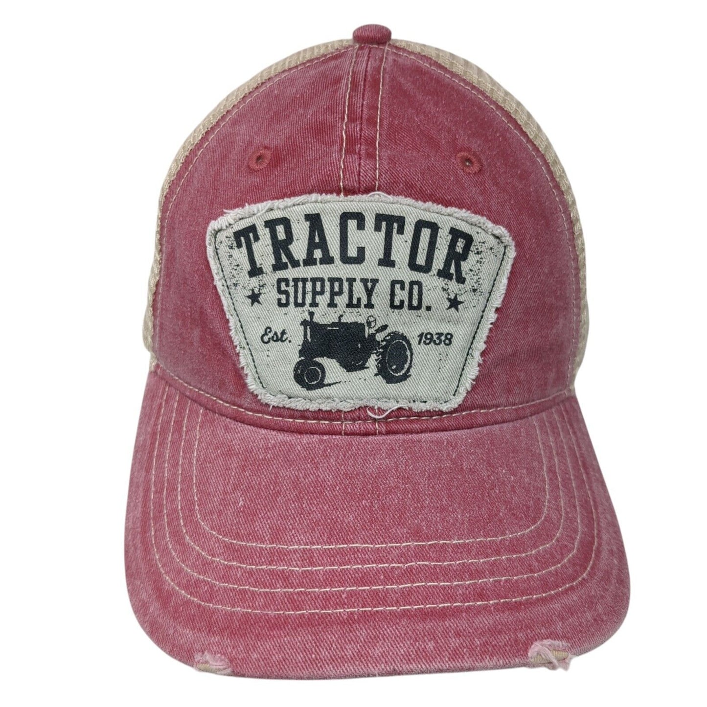 Tractor Supply Co. Snapback Trucker Hat Red One Size Adjustable Mesh Distressed