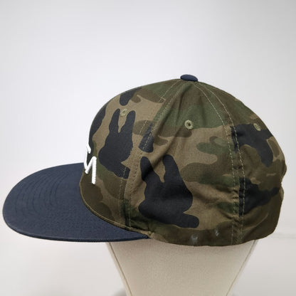 RVCA Snapback Hat Green Blue Camouflage Flat Brim One Size Embroidered Logo