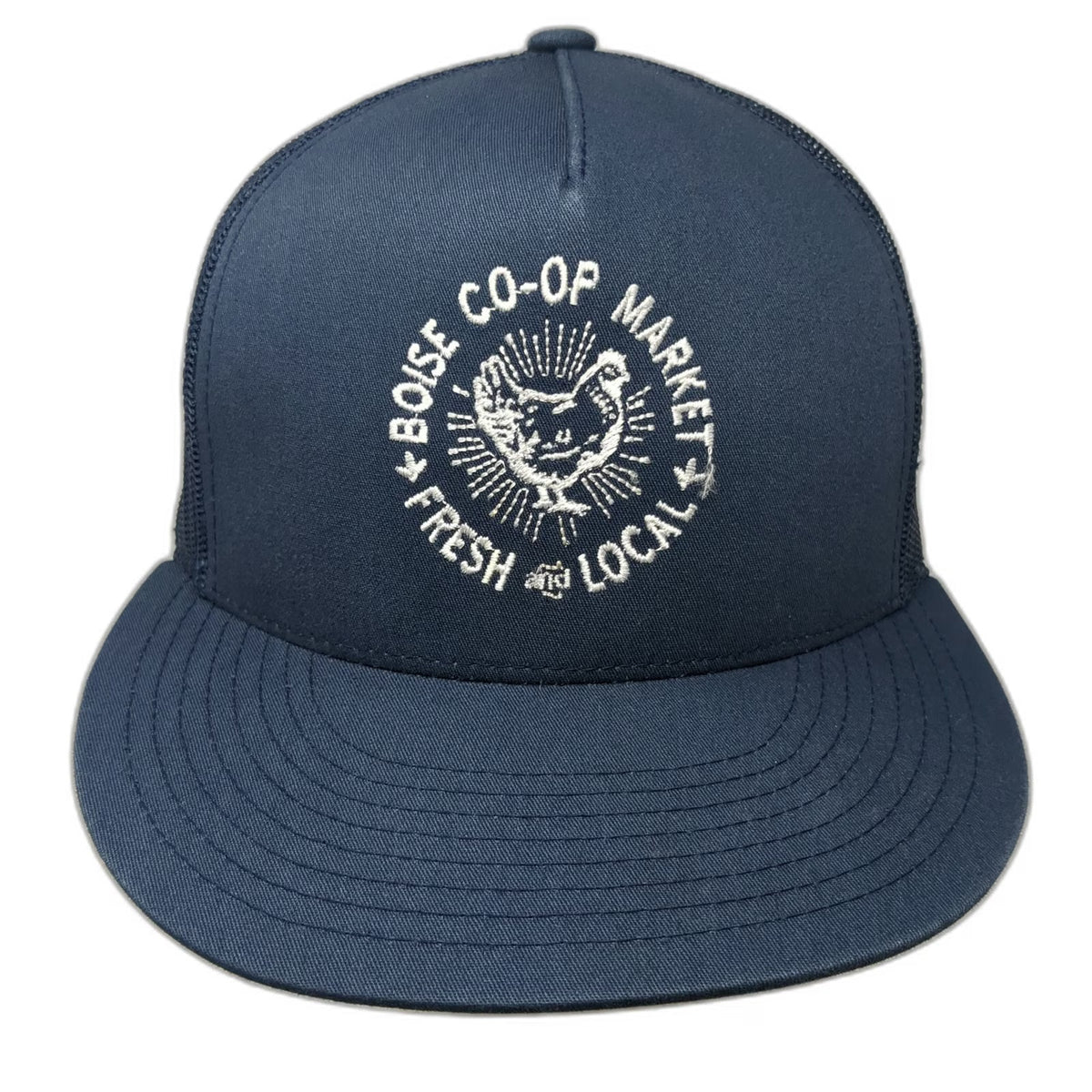 Yupoong Trucker Hat Blue One Size Boise Co-op Market Fresh Local Mesh Snapback
