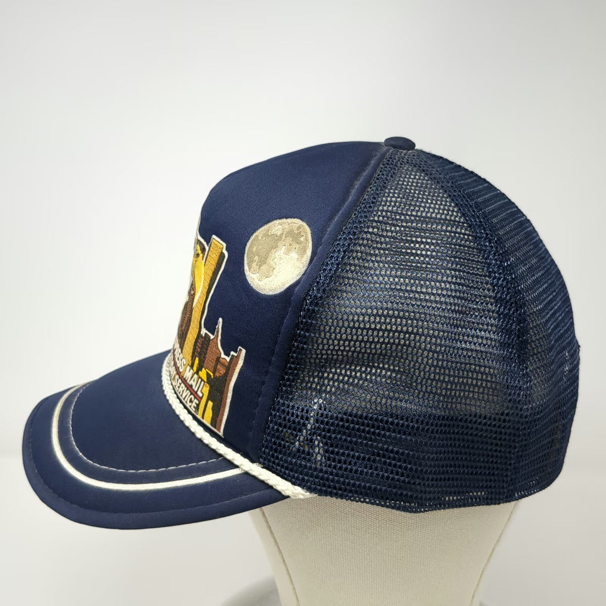 U.S. Crownco USPS Express Mail Eagle NYC Skyline Blue Trucker Hat One Size Rope