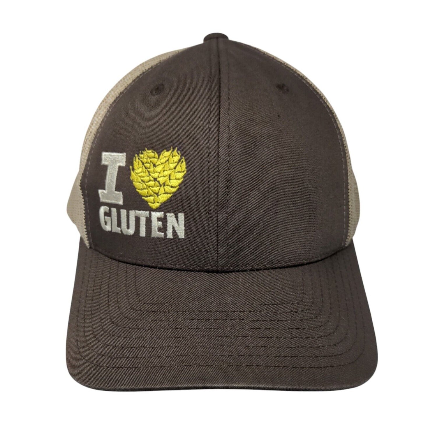 I Love Gluten Snapback Mesh Back Trucker Hat Brown One Size Yupoong