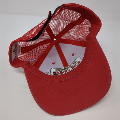 T-Bone's Guns Strapback Trucker Hat Red One Size Mesh Back Trump 2020