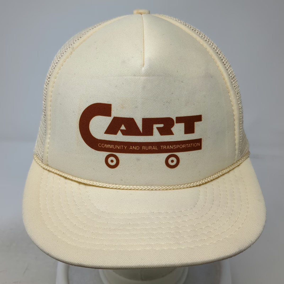 Otto Trucker Hat Beige One Size CART Community Rural Transportation Rope Brim