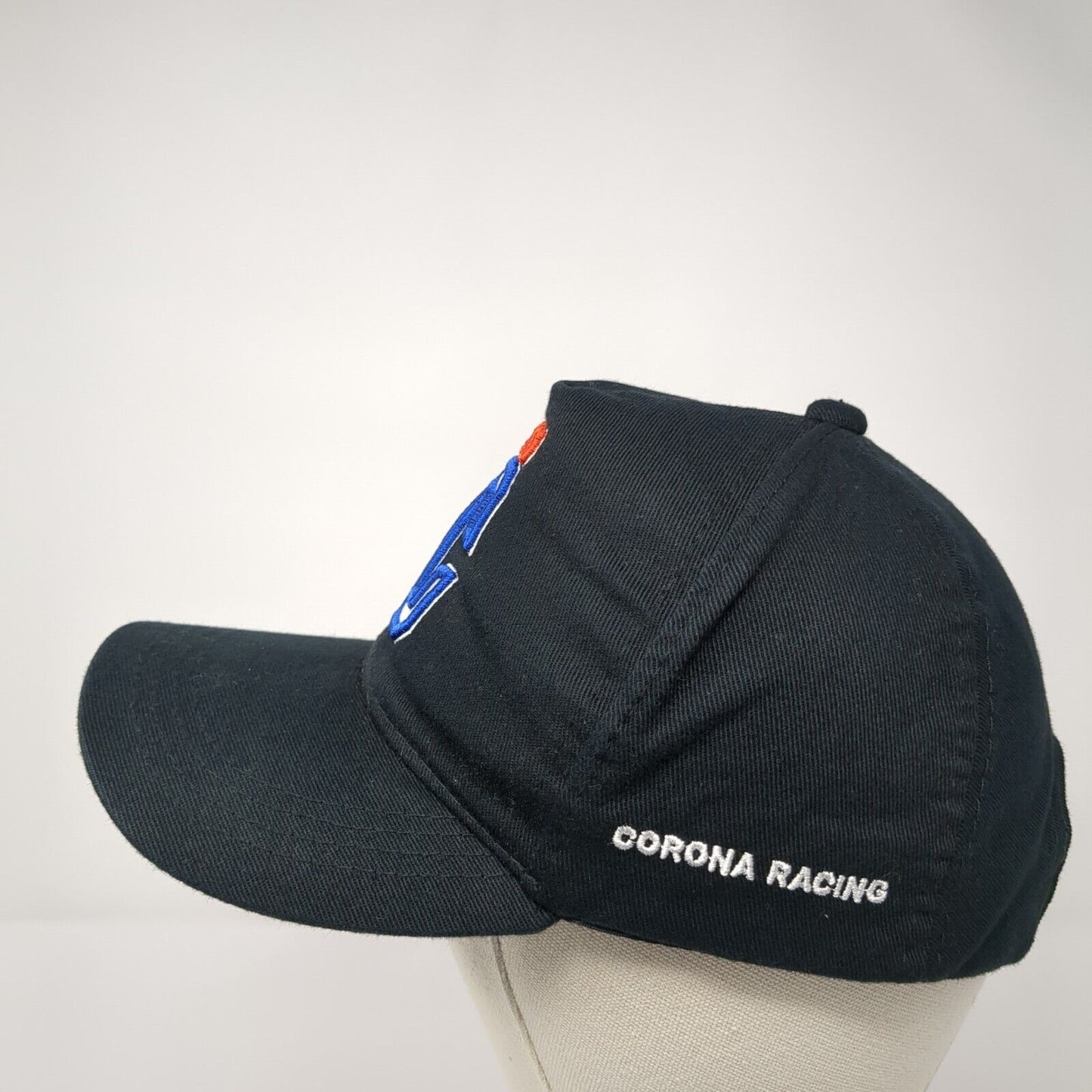 Corona Racing Strapback Hat Black One Size Adjustable Embroidered 6 Panel