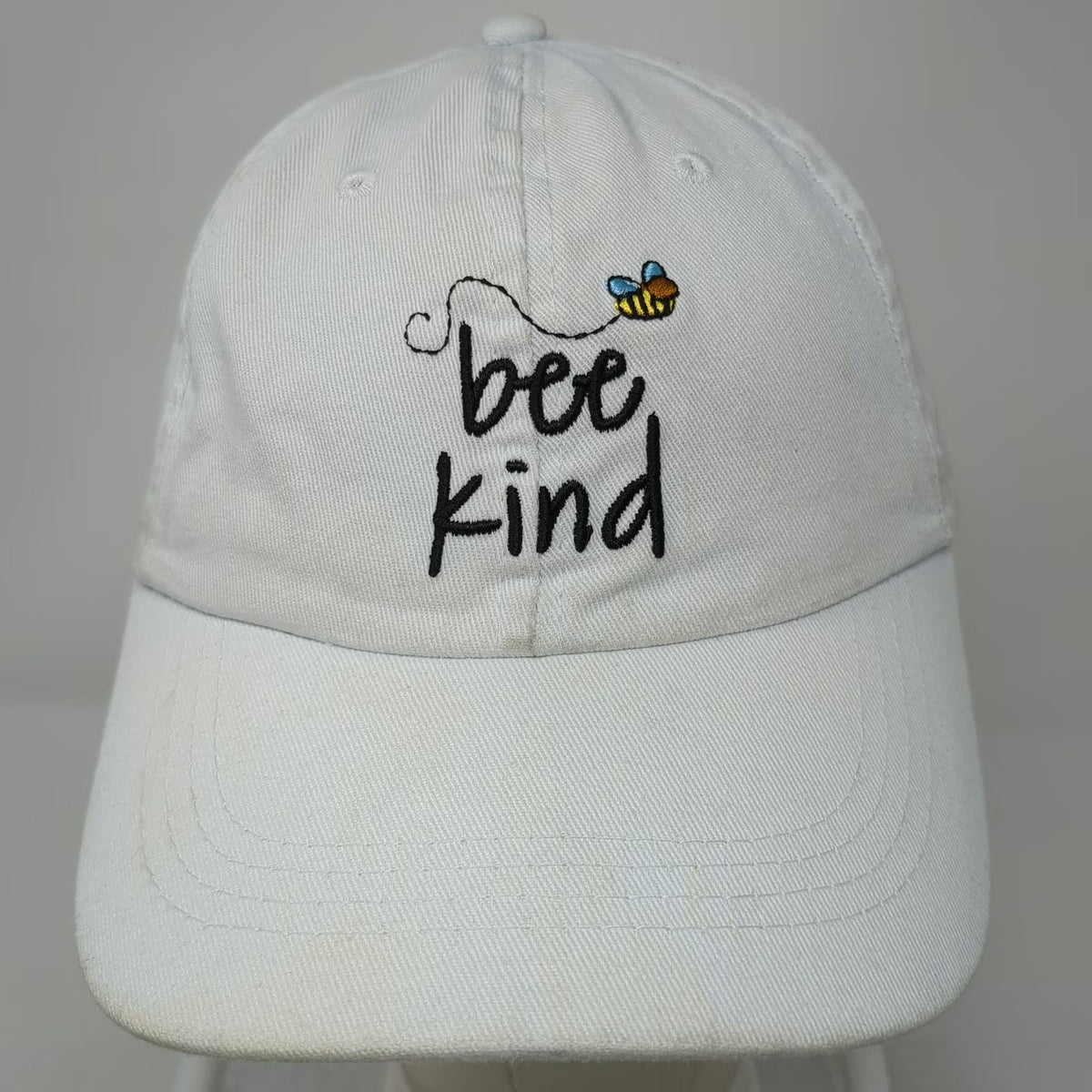Baseball Cap White One Size Bee Kind Embroidered Honey Bee Nature Slideback Hat