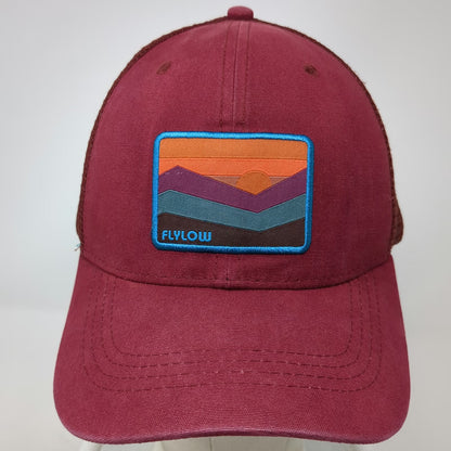 Flylow Trucker Hat Red One Size Mountain Landscape Patch Mesh Snapback Outdoor