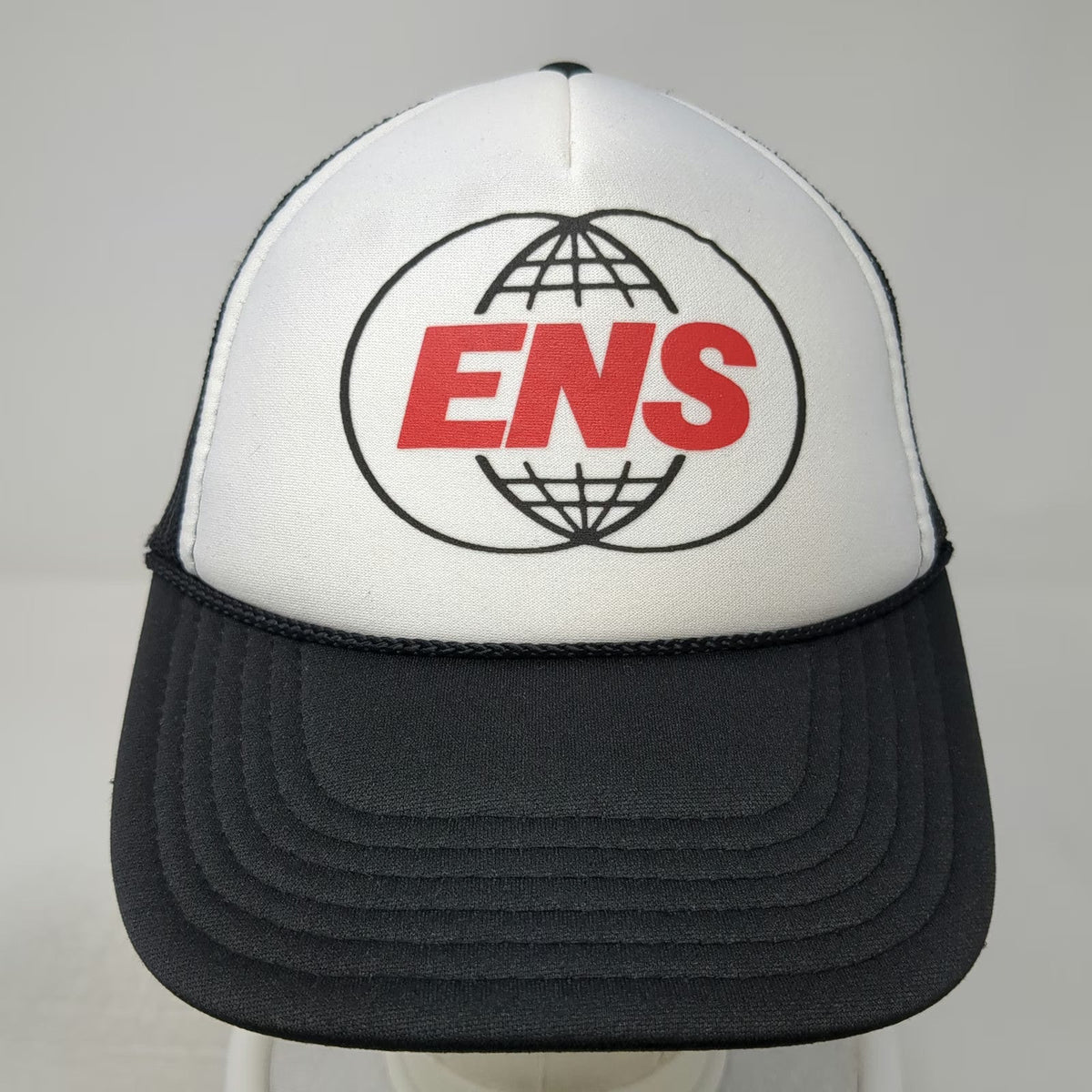 Otto Trucker Hat Black White One Size ENS Globe Logo Mesh Snapback Rope Hat